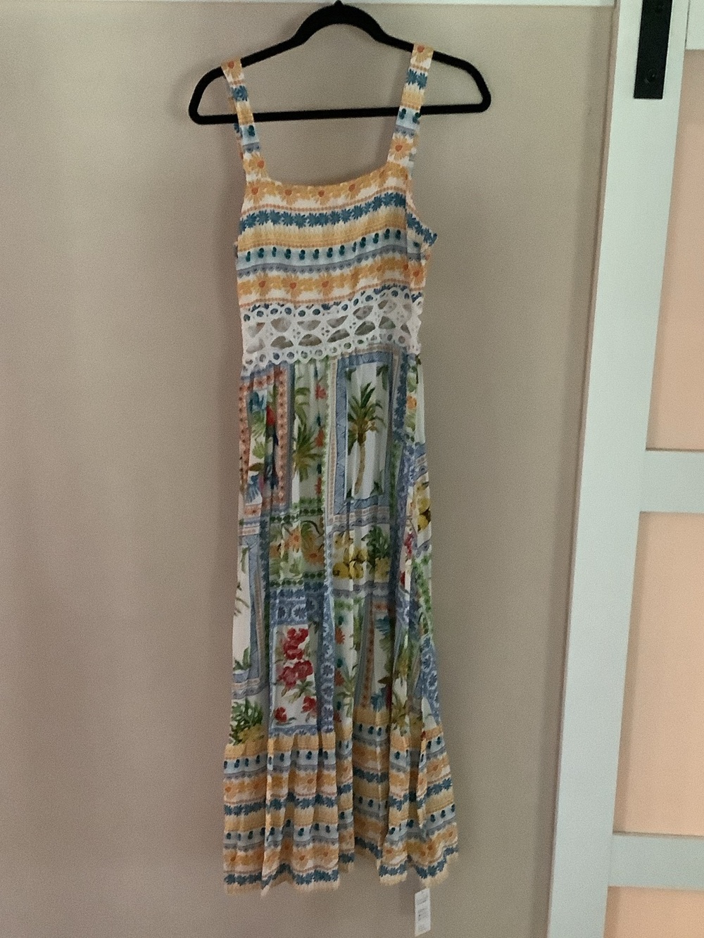 Cupshe White Maxi Dress with Blue, Yellow and Green Floral Panels